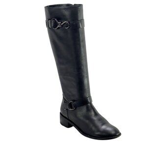 COLE HAAN Women's Black Leather Knee-High Riding Boots Buckle Detailing Size 7B